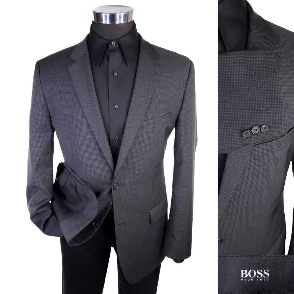 Hugo Boss THE GRAND Sport Coat Jacket Blazer Sz 42R Two Button Wool Gray Check